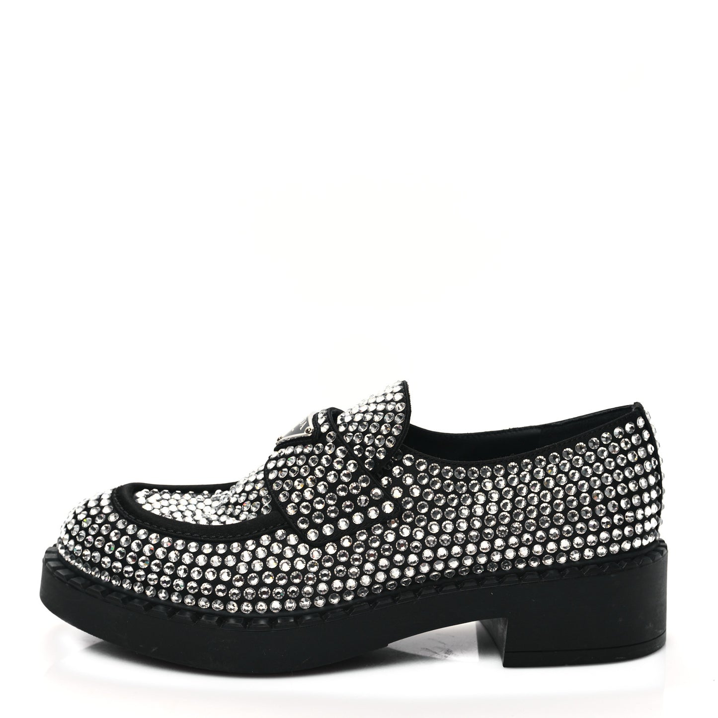 Satin Crystal Metal Triangle Logo 50mm Loafers 38 Cristal