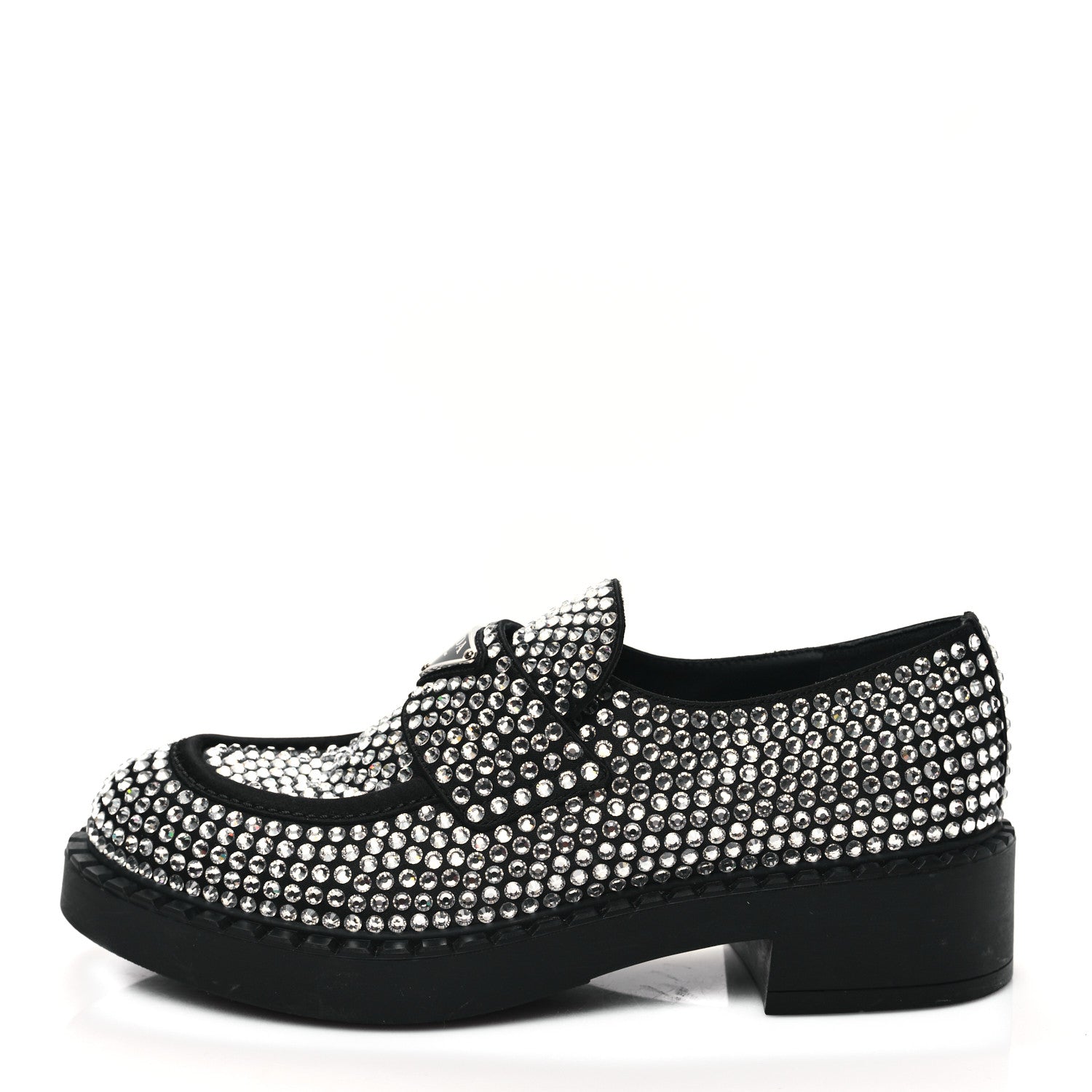 Prada Satin Crystal Metal Triangle Logo 50mm Loafers 38 Cristal 1 of 9