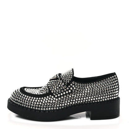 Prada Satin Crystal Metal Triangle Logo 50mm Loafers 38 Cristal 1 of 9