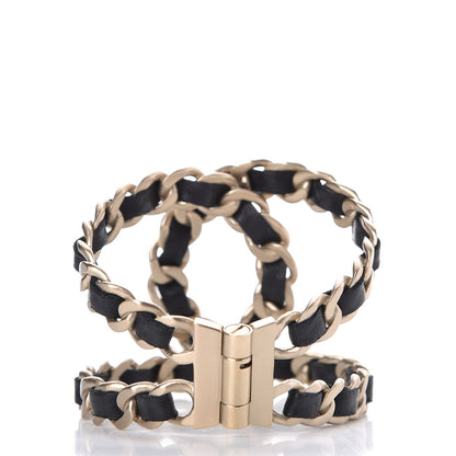 Chanel Lambskin Chain CC Cuff Bracelet Black Gold 3 of 5