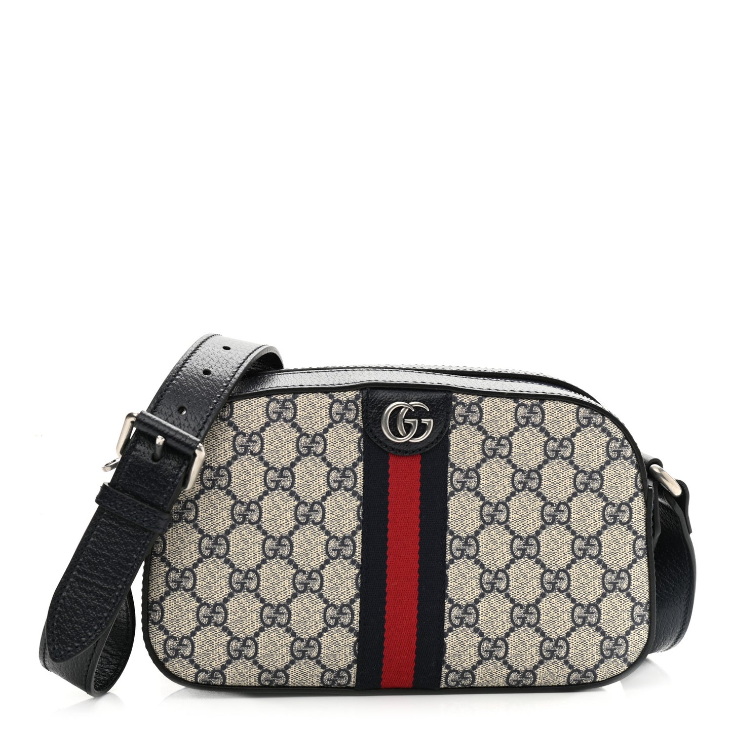 GG Supreme Monogram Textured Dollar Calfskin Web Small Ophidia Camera Bag Beige Blue