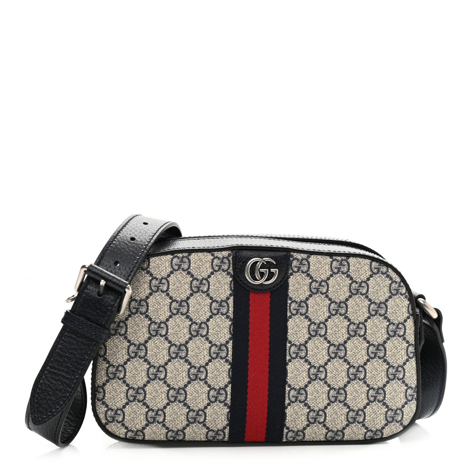 Gucci GG Supreme Monogram Textured Dollar Calfskin Web Small Ophidia Camera Bag Beige Blue 1 of 10