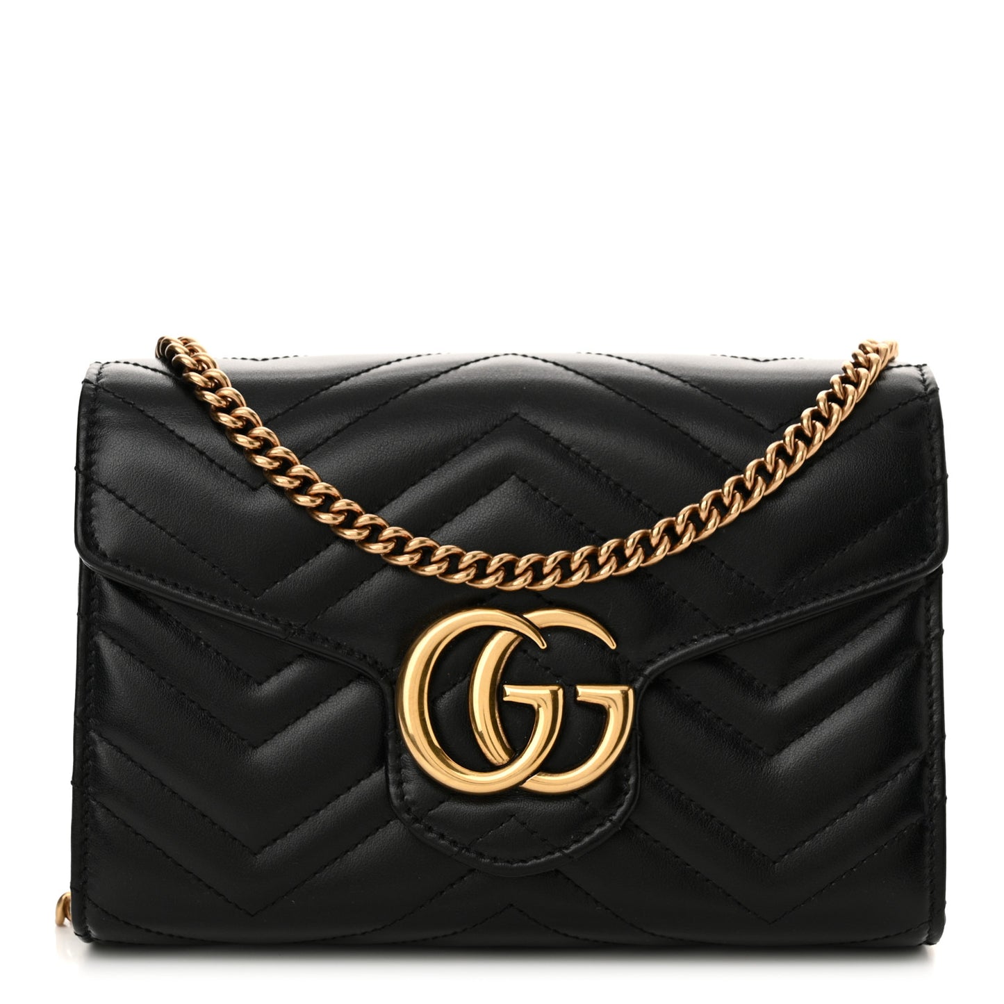 Calfskin Matelasse GG Marmont Chain Wallet Black