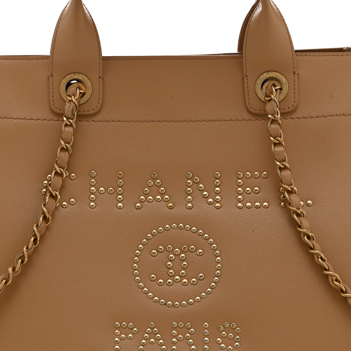 Caviar Small Studded Deauville Tote Beige