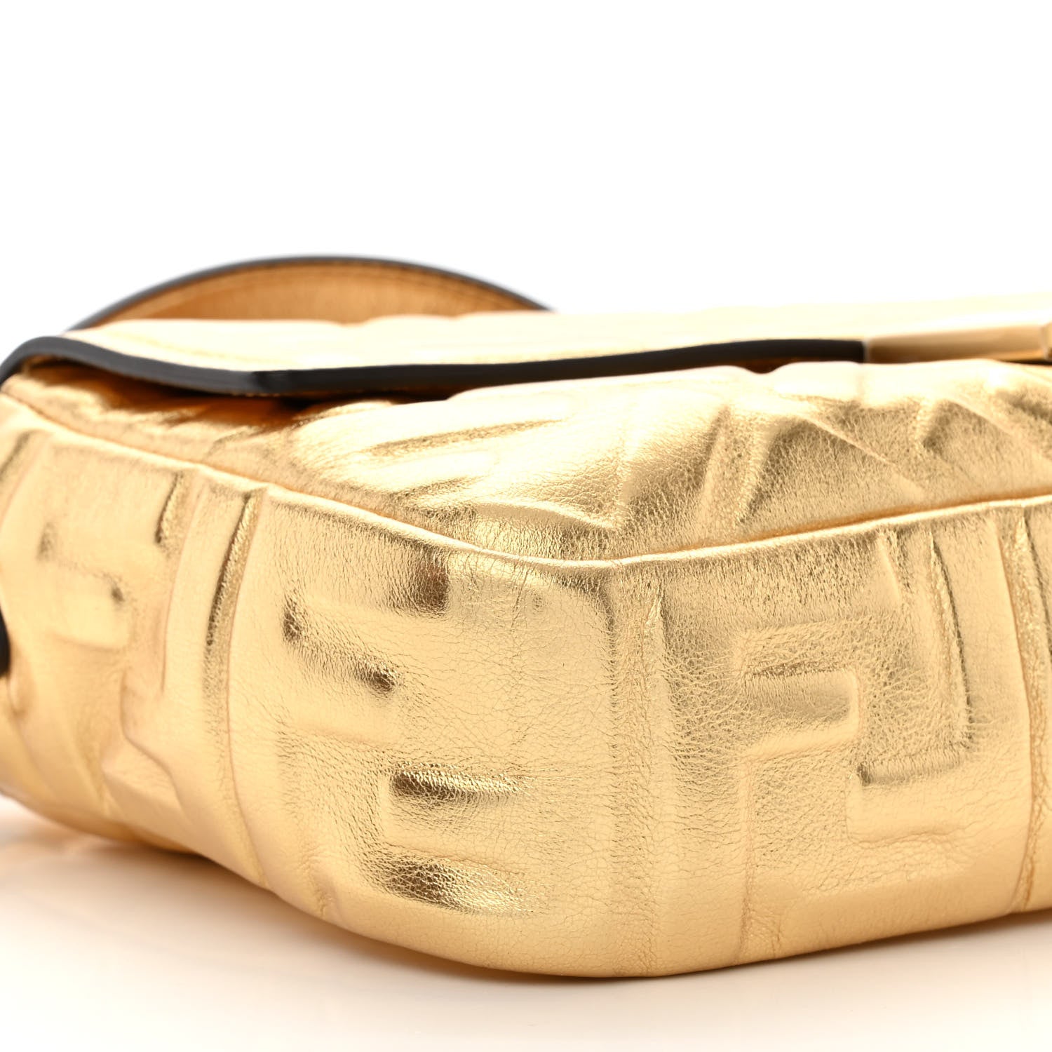 Fendi Vitello Catalan Mirror FF 1974 Embossed Baguette Gold 9 of 10