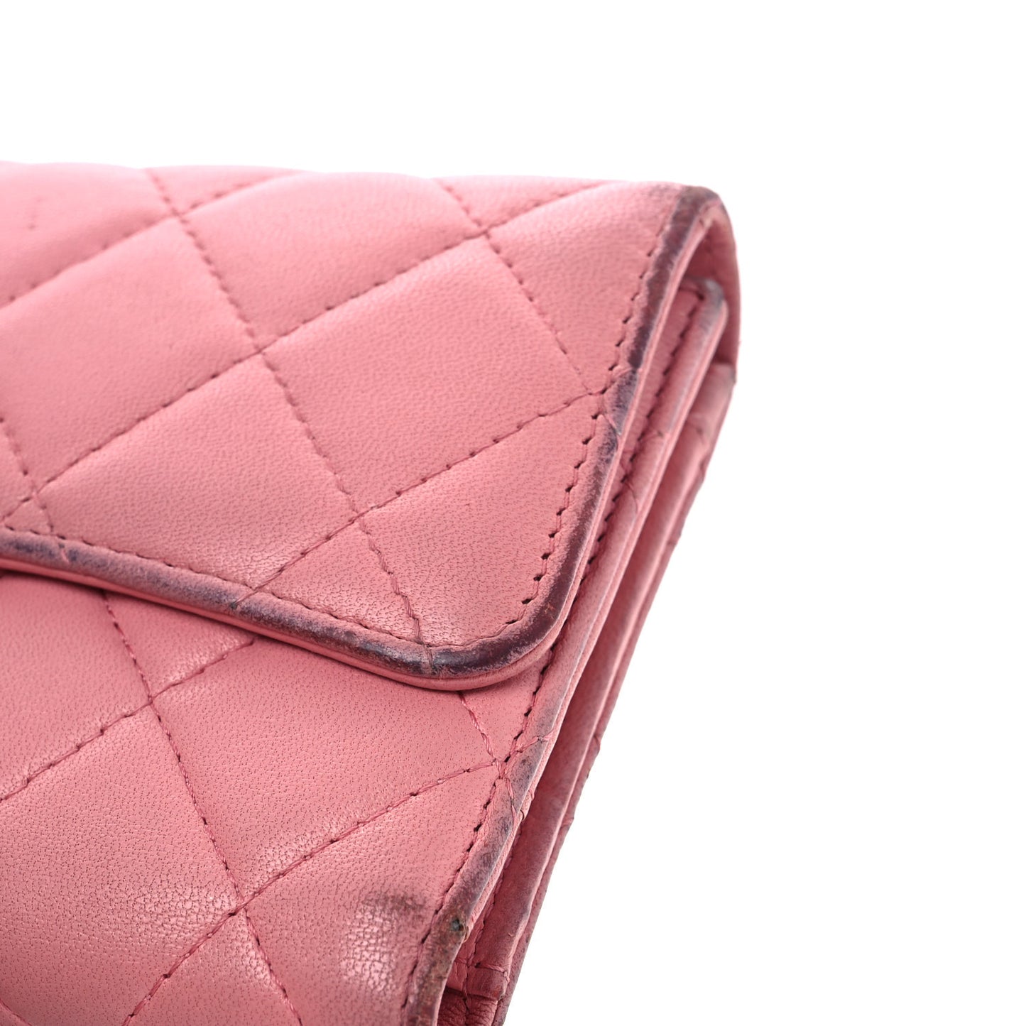 Lambskin Quilted Large Gusset Flap Wallet Pink
