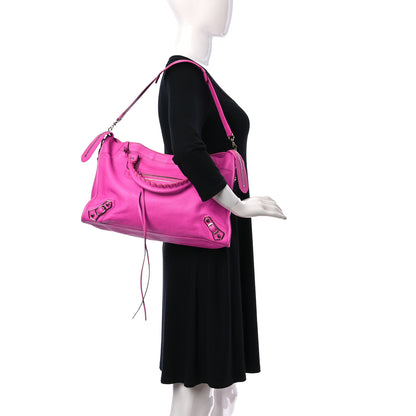 Balenciaga Chevre Silver Metallic Edge Hardware City Rose Fluo 2 of 13