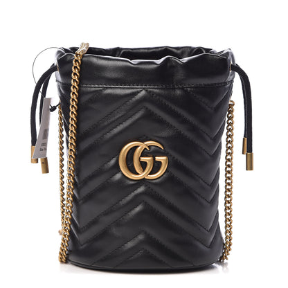 Gucci Calfskin Matelasse Mini GG Marmont 2.0 Bucket Bag Black 1 of 10