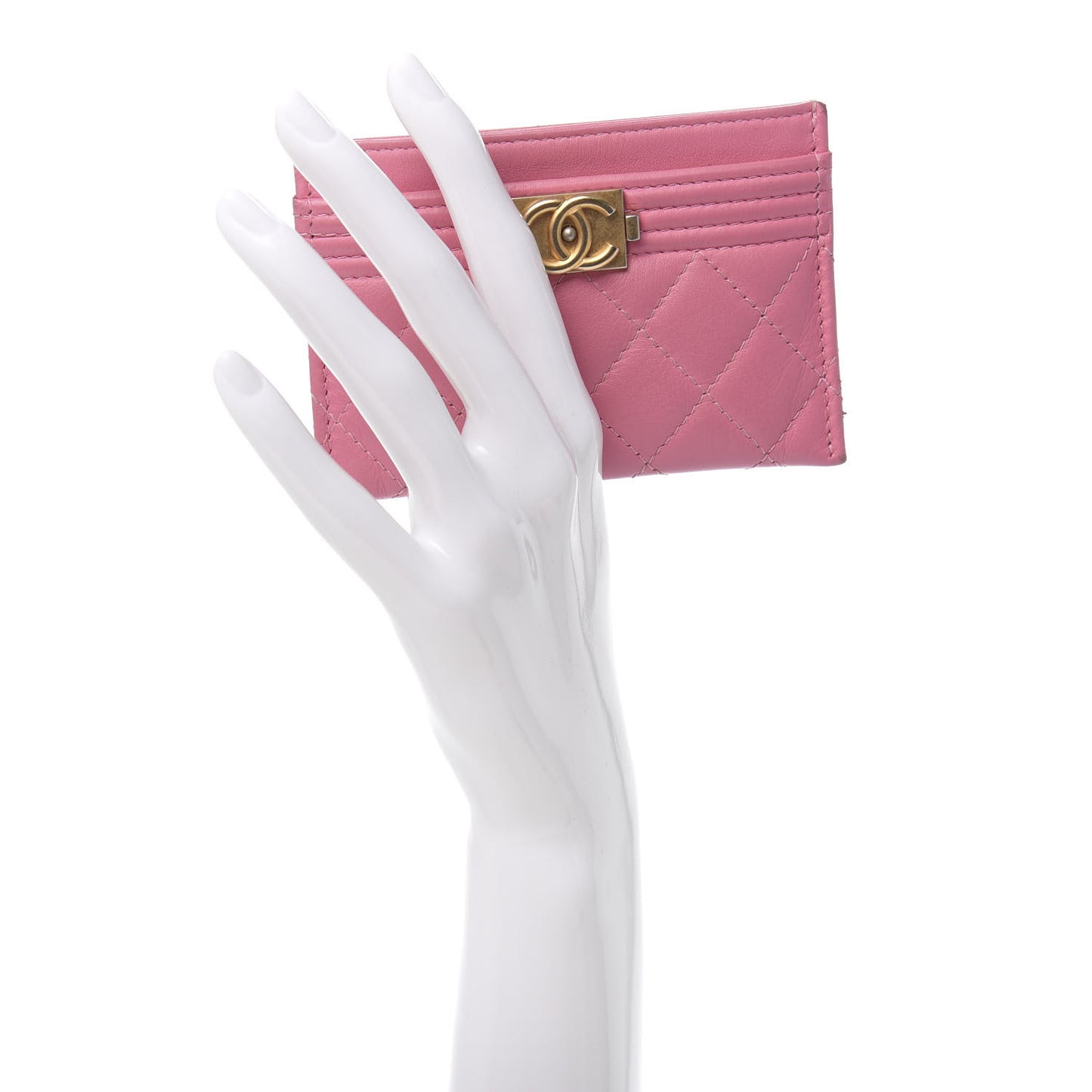 Lambskin Quilted Boy Card Holder Pink
