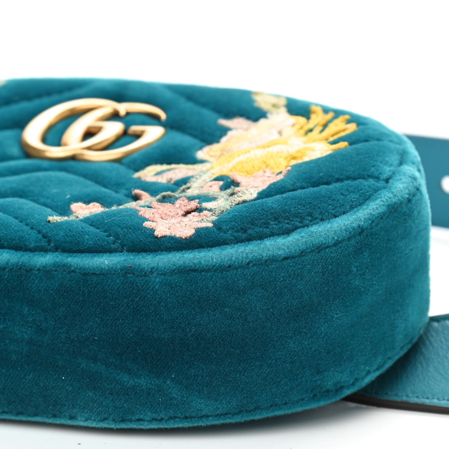 Velvet Matelasse Embroidered GG Marmont Belt Bag 85 34 Pavone Cyan