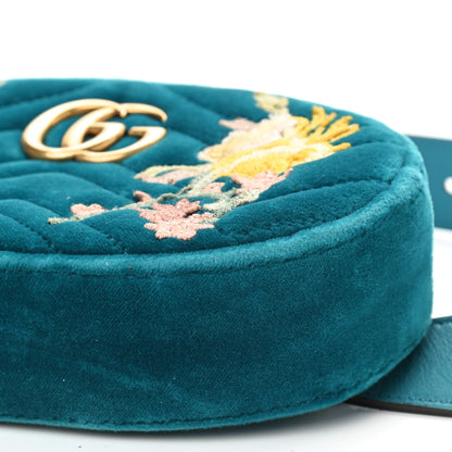 Gucci Velvet Matelasse Embroidered GG Marmont Belt Bag 85 34 Pavone Cyan 10 of 10