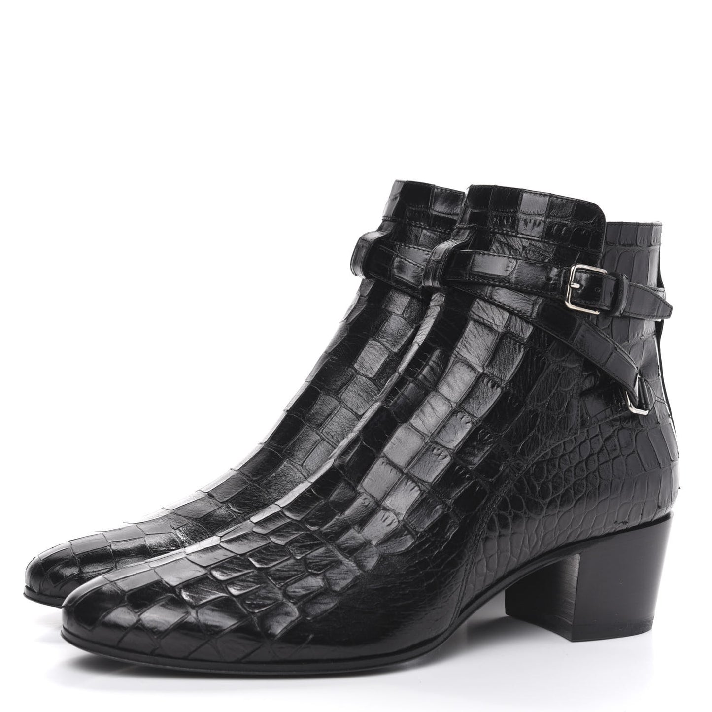 Calfskin Crocodile Embossed Blake Ankle Boots 40.5 Black