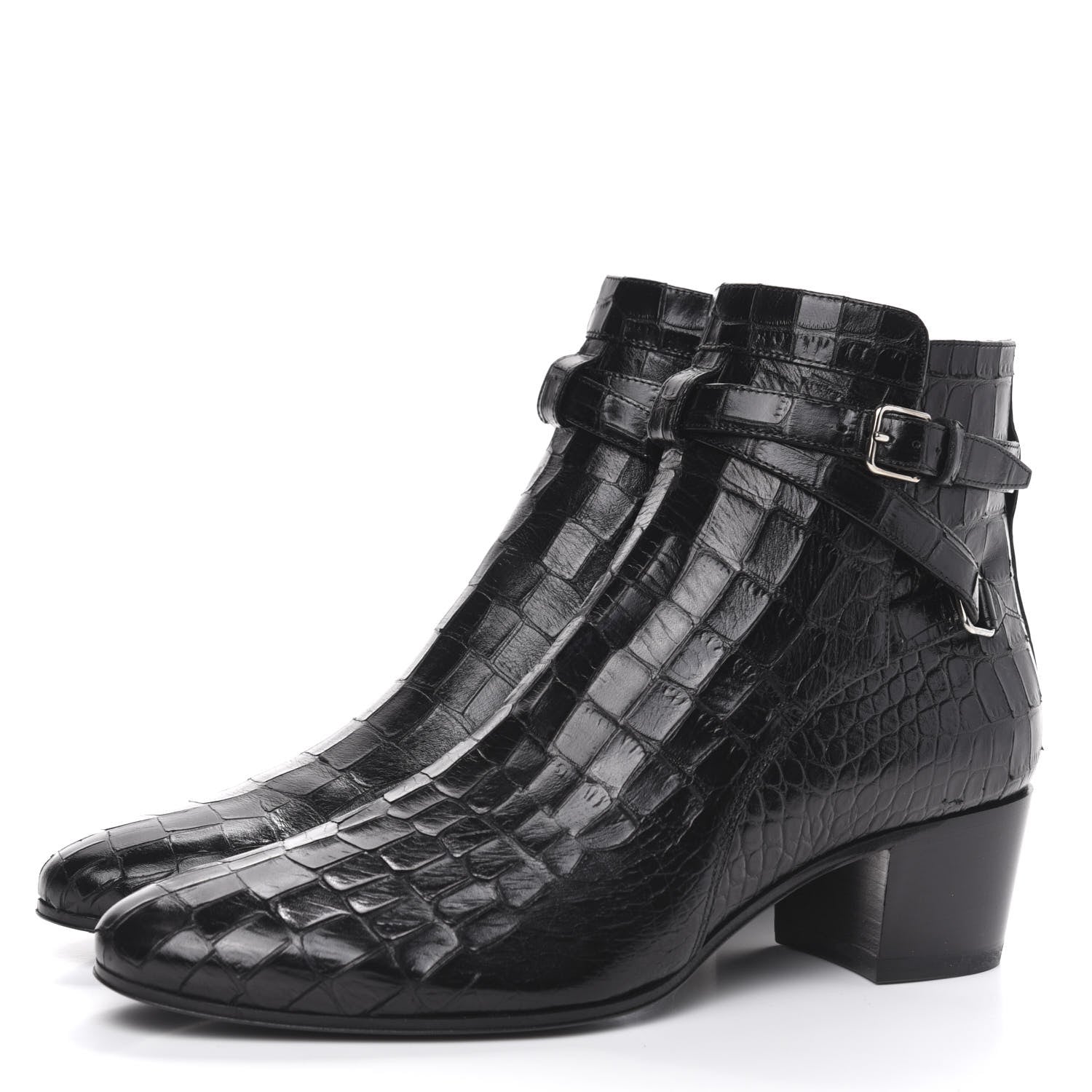 Saint Laurent Calfskin Crocodile Embossed Blake Ankle Boots 40.5 Black 3 of 10