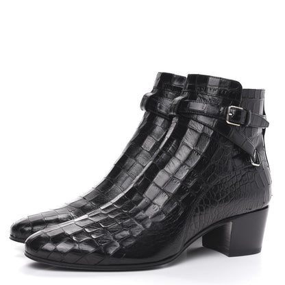 Saint Laurent Calfskin Crocodile Embossed Blake Ankle Boots 40.5 Black 3 of 10