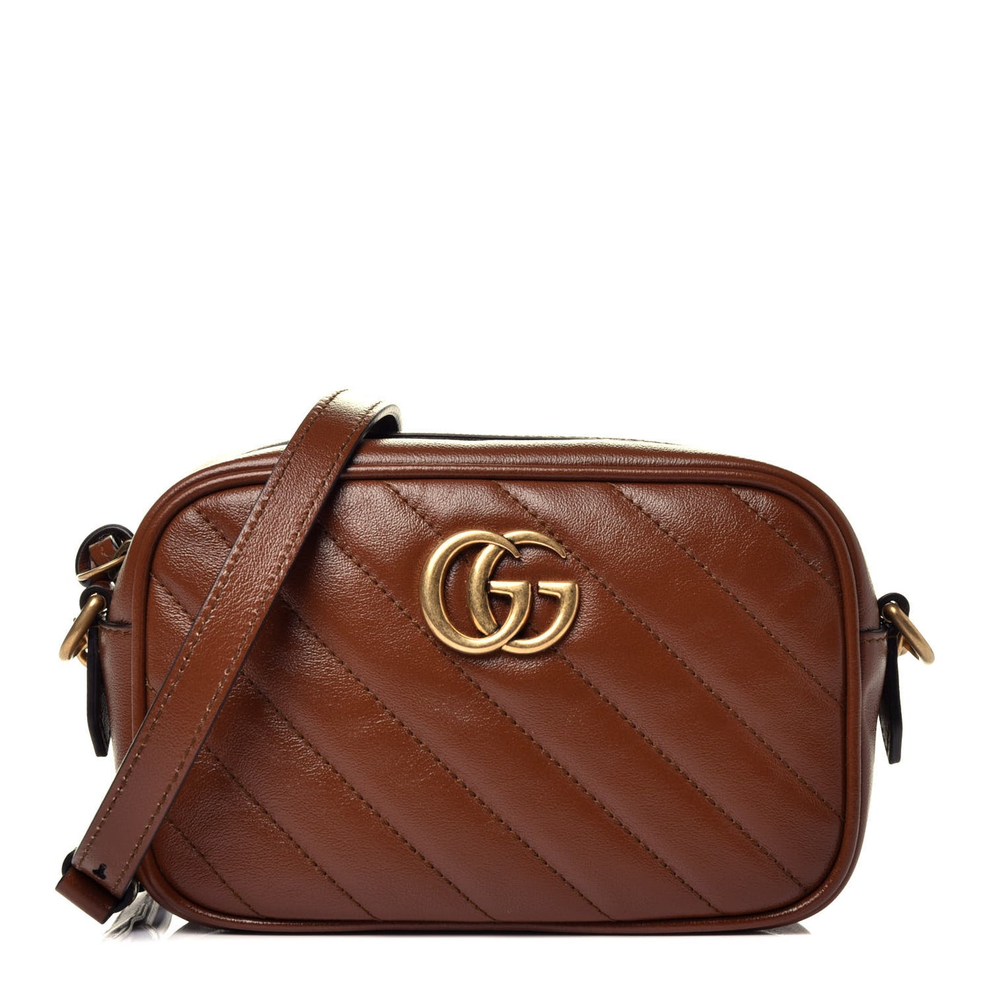 Glazed Calfskin Matelasse Diagonal Mini GG Marmont Chain Shoulder Bag Cuir