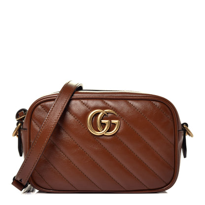 Gucci Glazed Calfskin Matelasse Diagonal Mini GG Marmont Chain Shoulder Bag Cuir 1 of 9