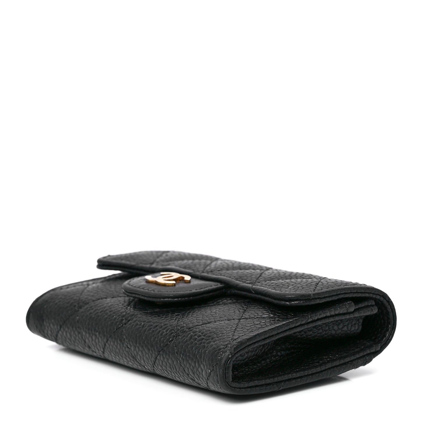 Caviar Quilted Flap Card Holder Wallet Black