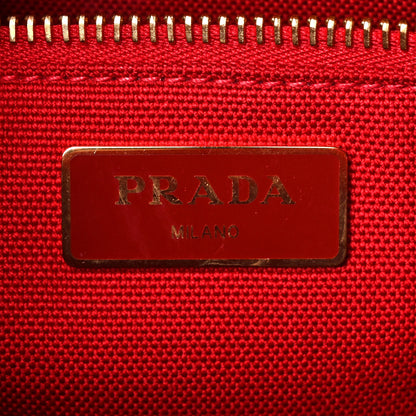 Prada Wicker Canvas Shoulder Bag Rosso 5 of 13