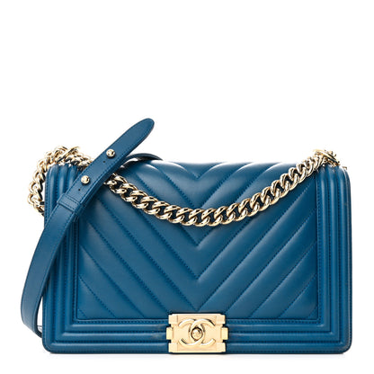Chanel Lambskin Chevron Quilted New Medium Boy Flap Blue 1 of 20