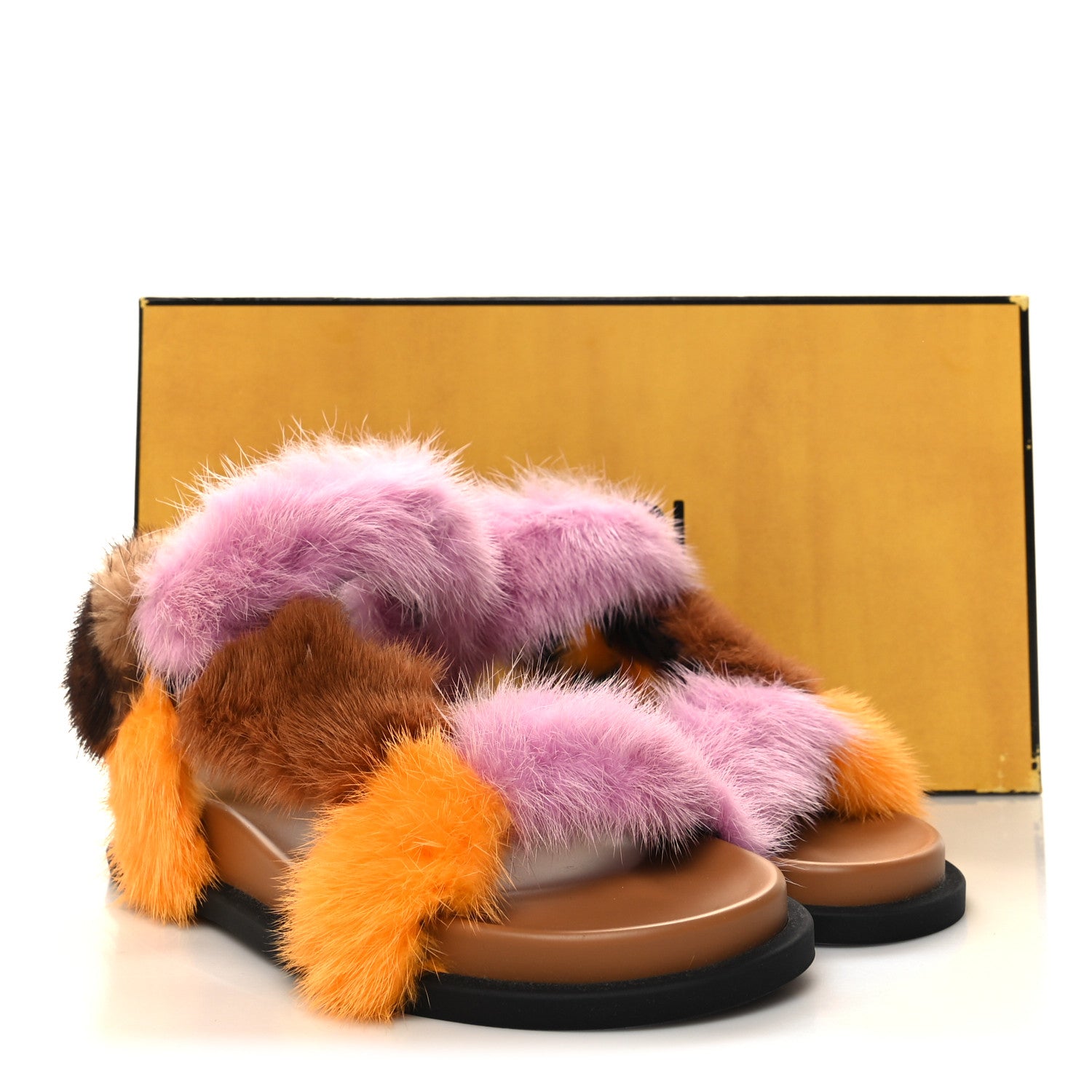 Fendi Mink Fur FF Feel Sandals 36 Tobacco Multicolor 9 of 9