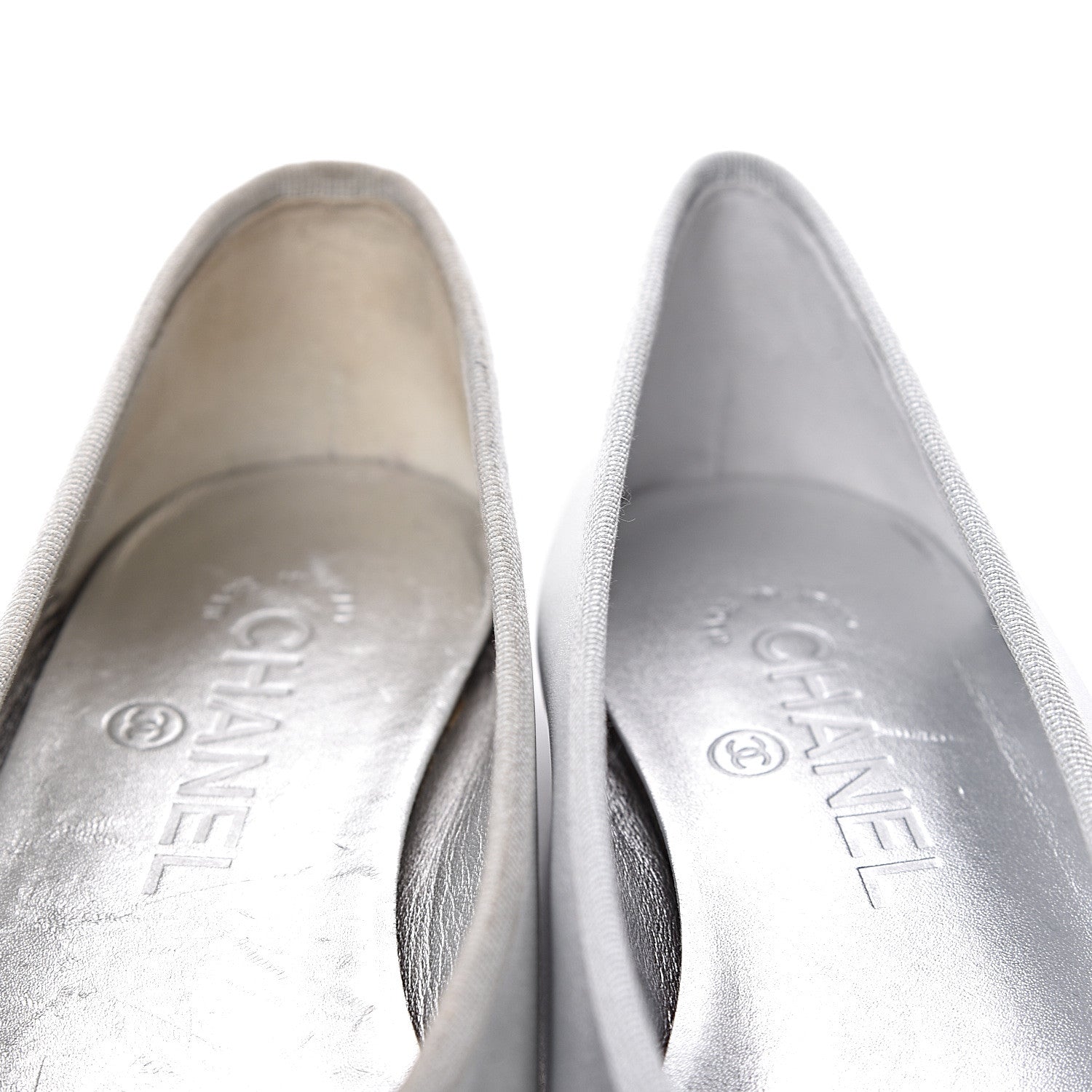 Chanel Laminated Lambskin Grosgrain Cap Toe CC Ballerina Flats 36 Silver Black 13 of 16