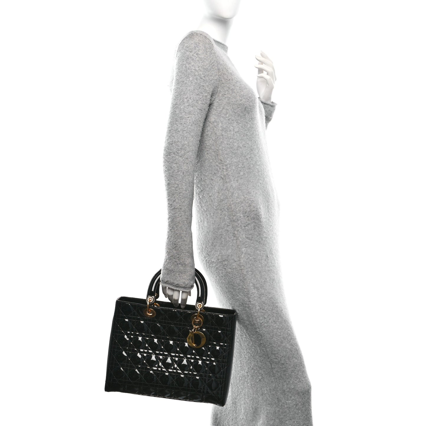 Patent Cannage Large Lady Dior Black