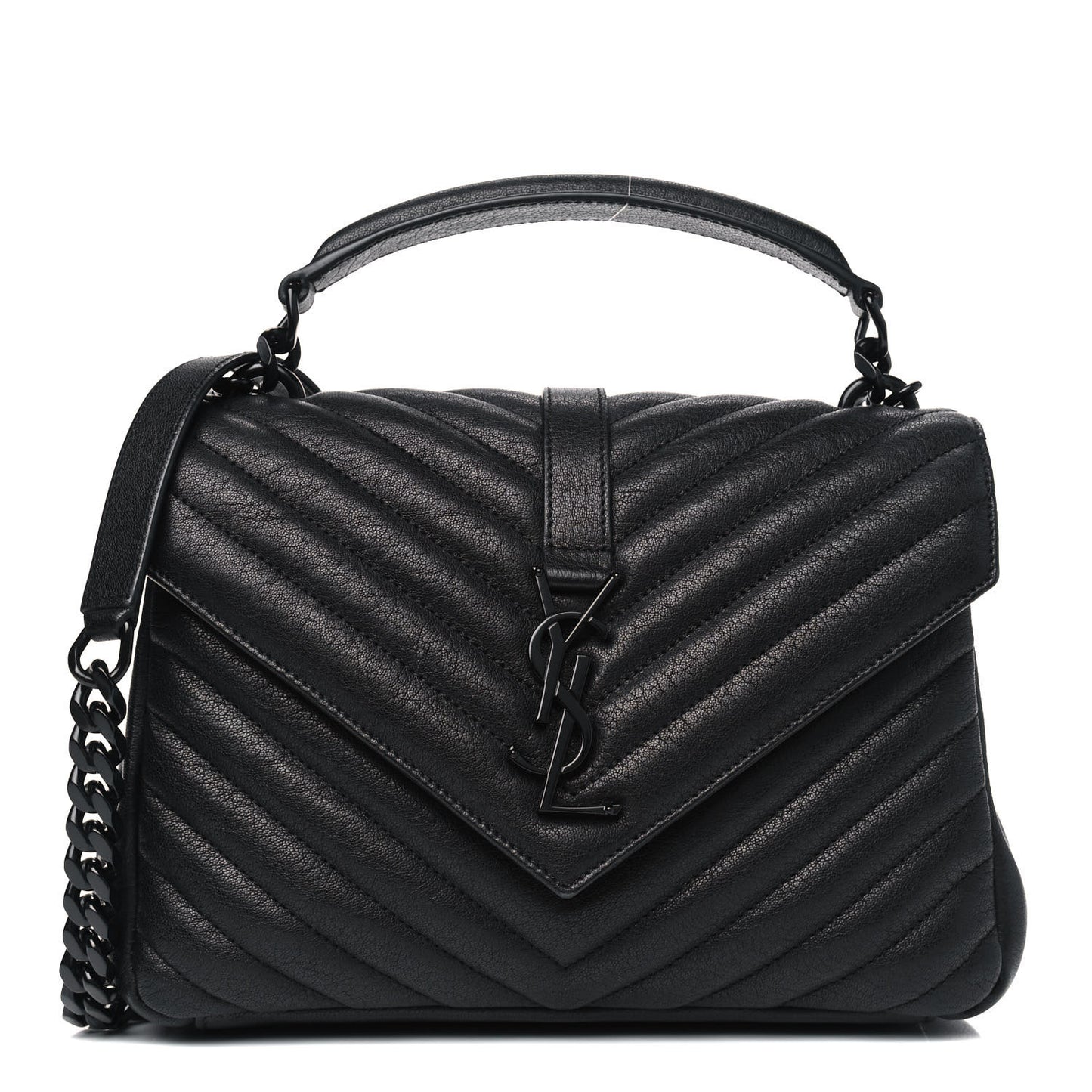 Sheepskin Matelasse Chevron Monogram Monochrome Medium College Bag Black