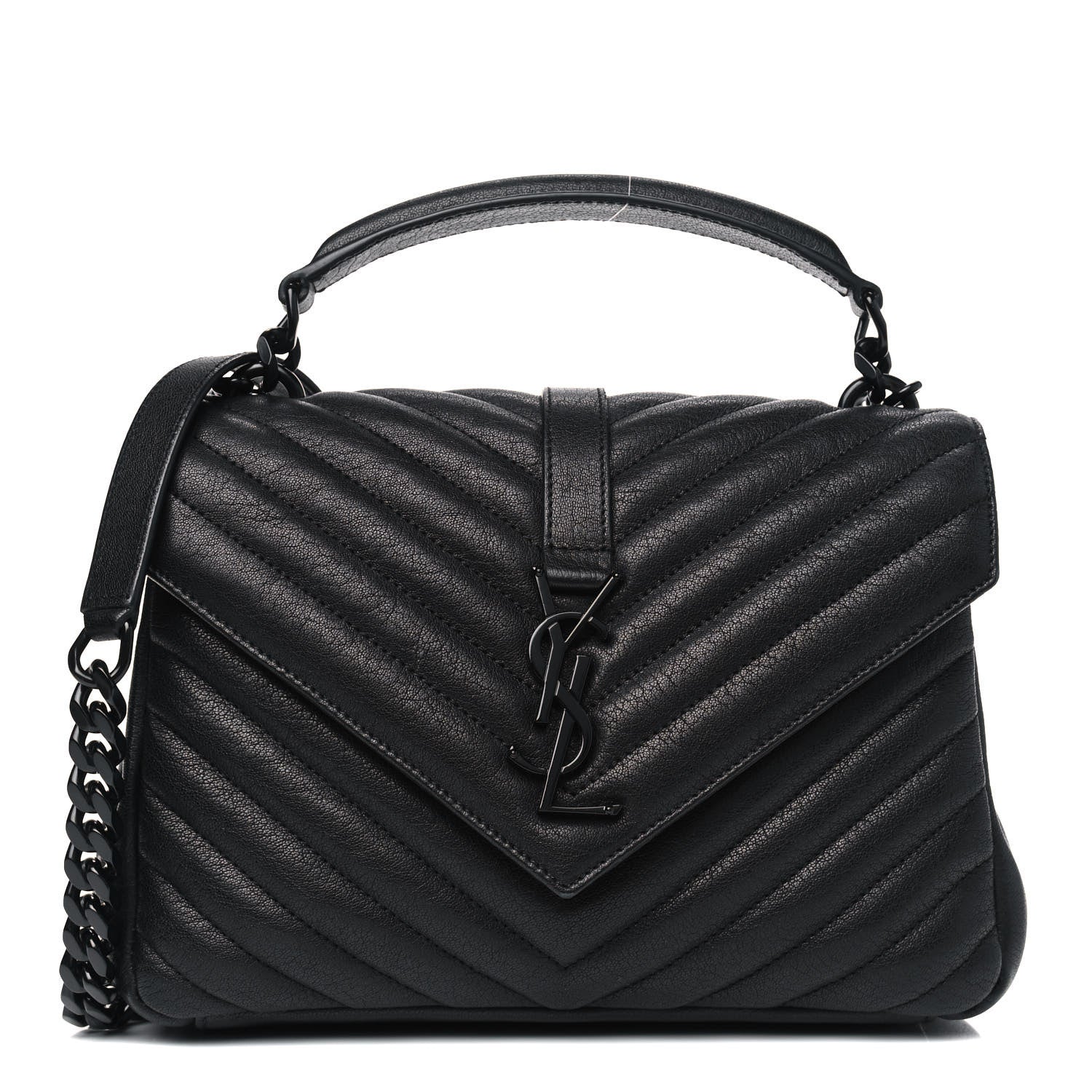 Saint Laurent Sheepskin Matelasse Chevron Monogram Monochrome Medium College Bag Black 1 of 4