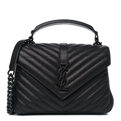 Saint Laurent Sheepskin Matelasse Chevron Monogram Monochrome Medium College Bag Black 1 of 4