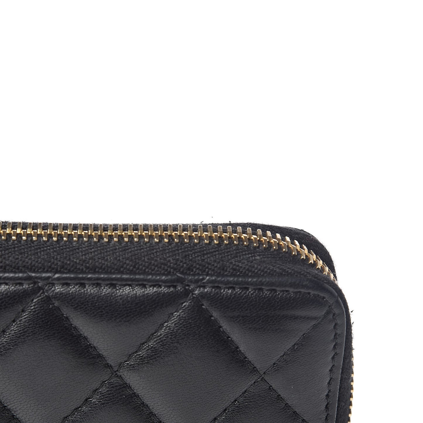 Lambskin Quilted Large Gusset Zip Around Wallet Black