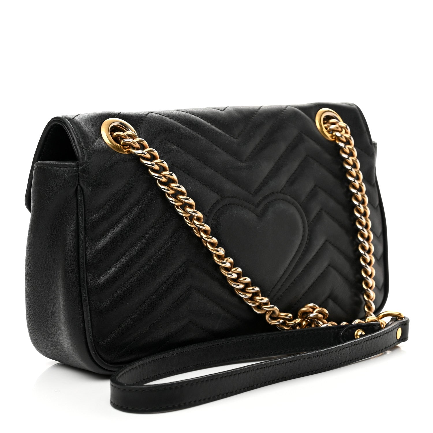 Gucci Calfskin Matelasse Small GG Marmont Shoulder Bag Black 2 of 10