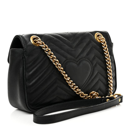 Gucci Calfskin Matelasse Small GG Marmont Shoulder Bag Black 2 of 10