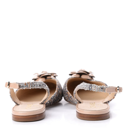 Chanel Tweed Patent Camellia Toe CC Slingback Pumps 39.5 Beige Gray 7 of 13