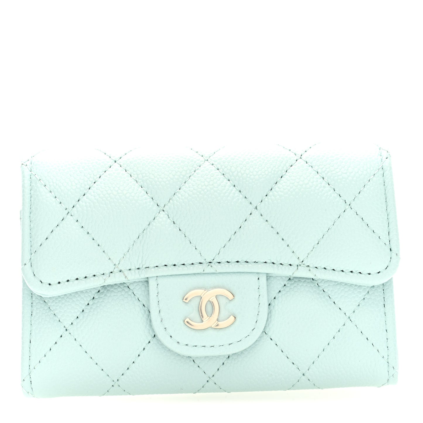 Caviar Quilted Flap Card Holder Wallet Light Blue