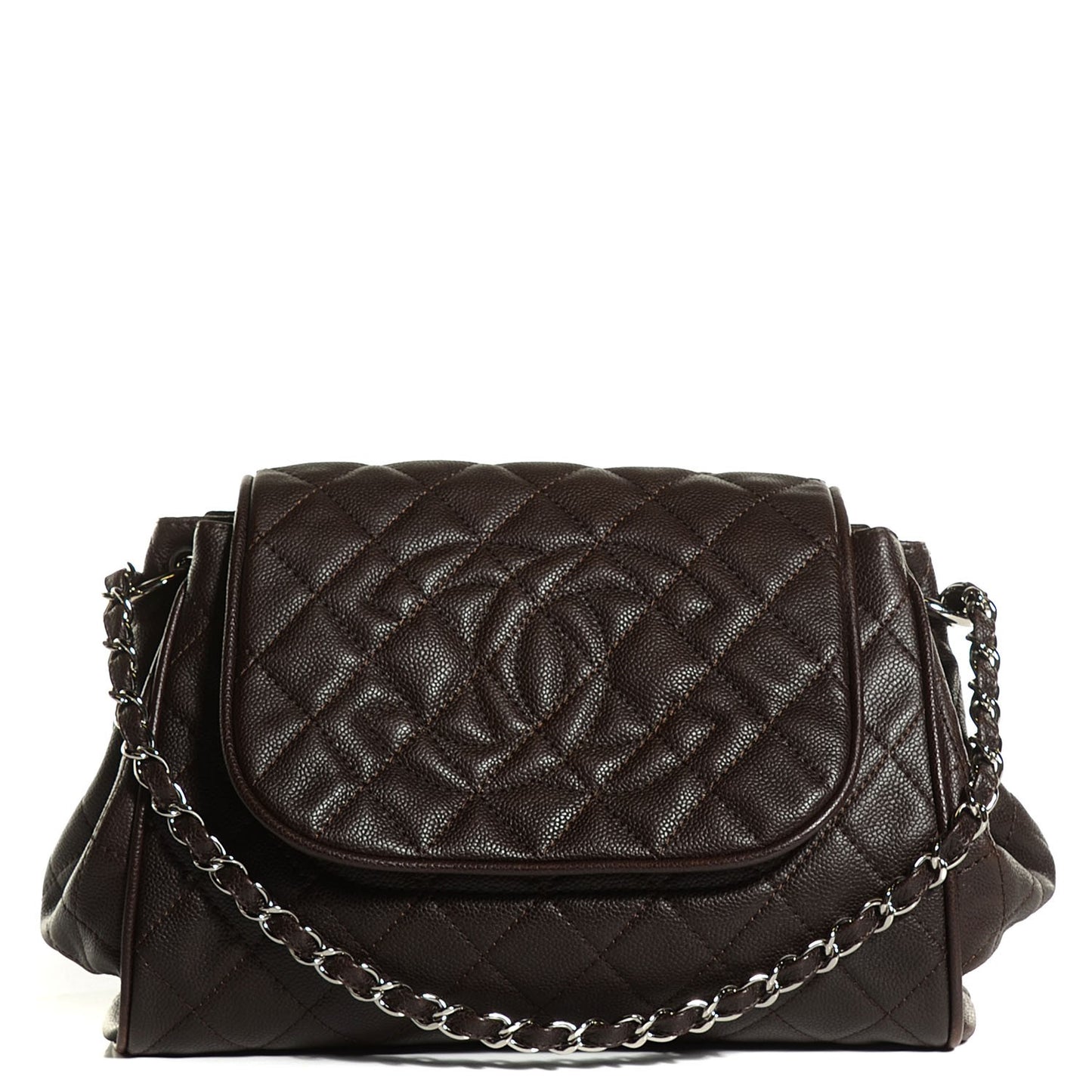Caviar Quilted Timeless Accordion Flap Brown