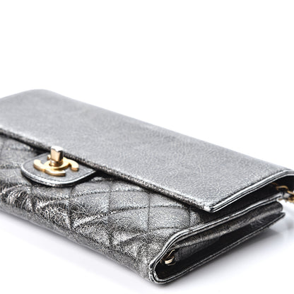 Chanel Cracked Metallic Calfskin Quilted Zip Away Chain Clutch Dark Silver 10 of 10