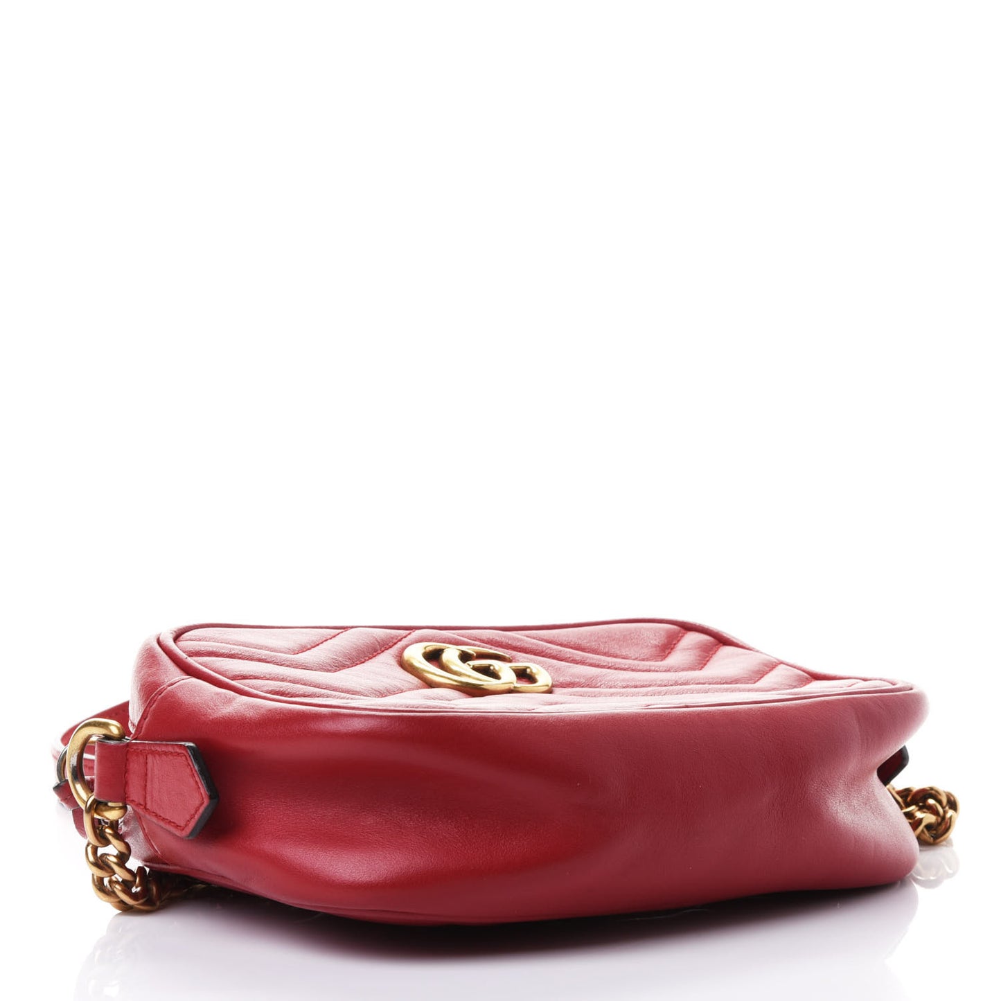Calfskin Matelasse Mini GG Marmont Chain Shoulder Bag Hibiscus Red