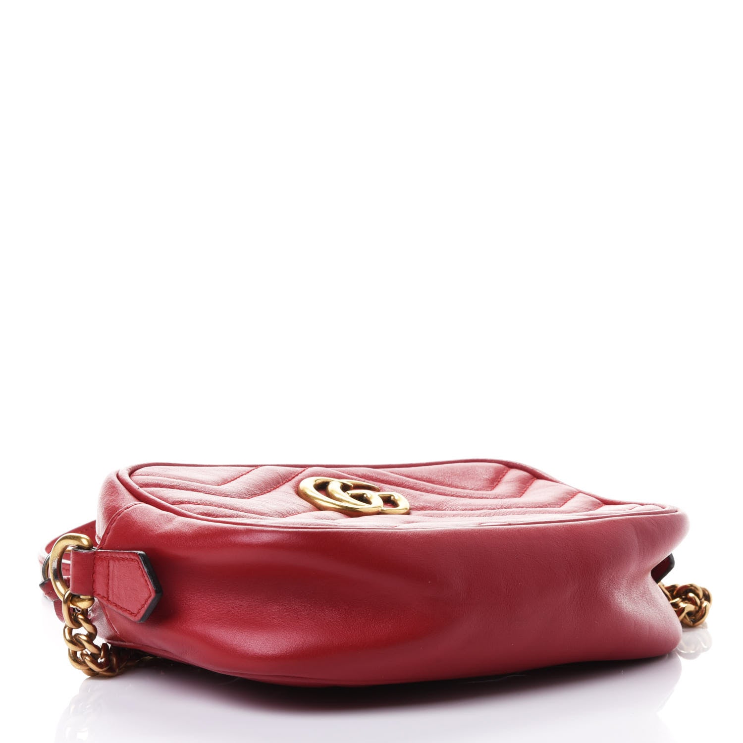 Gucci Calfskin Matelasse Mini GG Marmont Chain Shoulder Bag Hibiscus Red 3 of 4