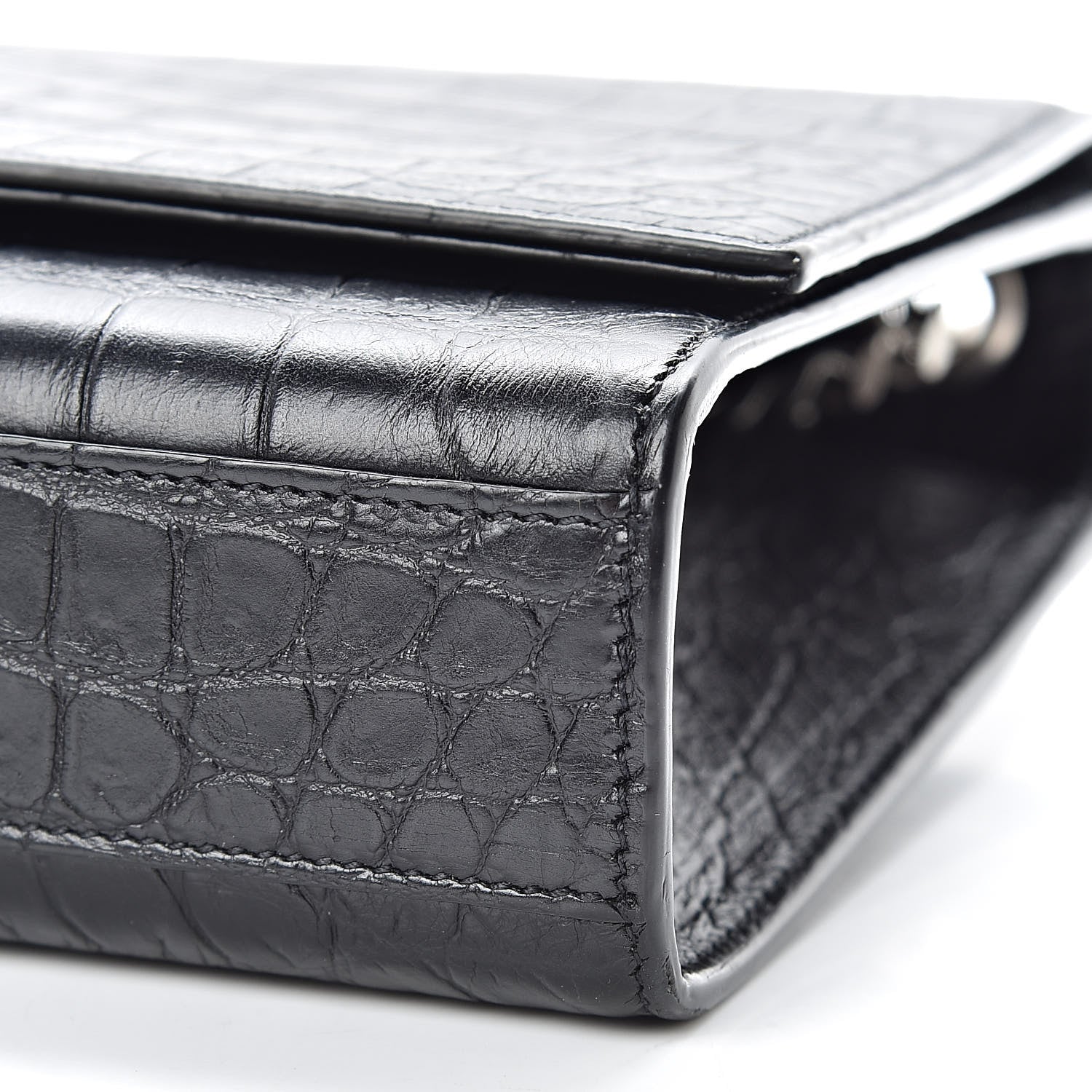Saint Laurent Calfskin Crocodile Embossed Medium Classic Monogram Kate Tassel Satchel Black 10 of 10