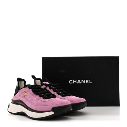 Chanel Suede Calfskin Nylon Grosgrain CC Sneakers 39 Dark Pink 10 of 10