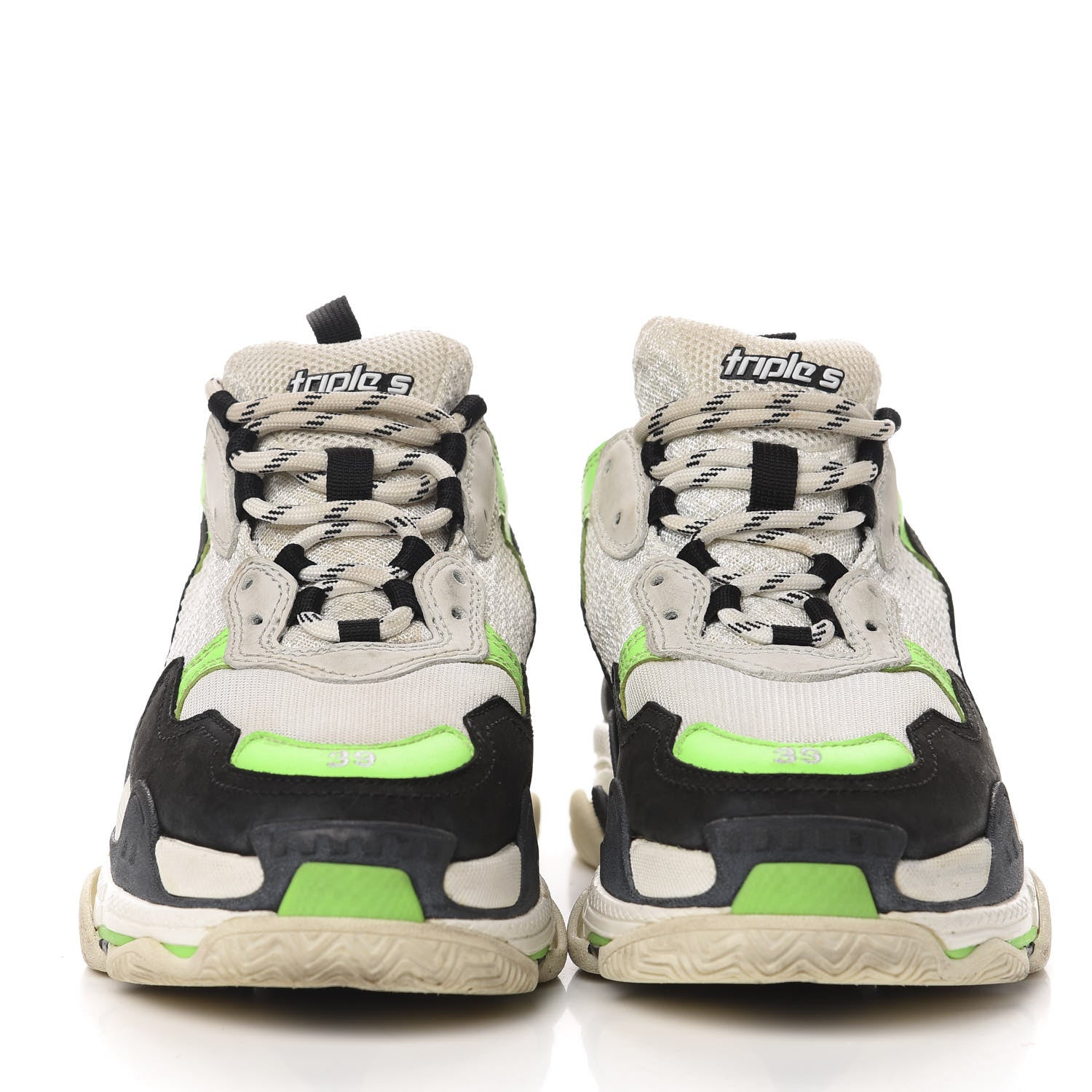 Balenciaga Fabric Mesh Womens Triple S Sneakers 39 White Green Fluo Black 2 of 11