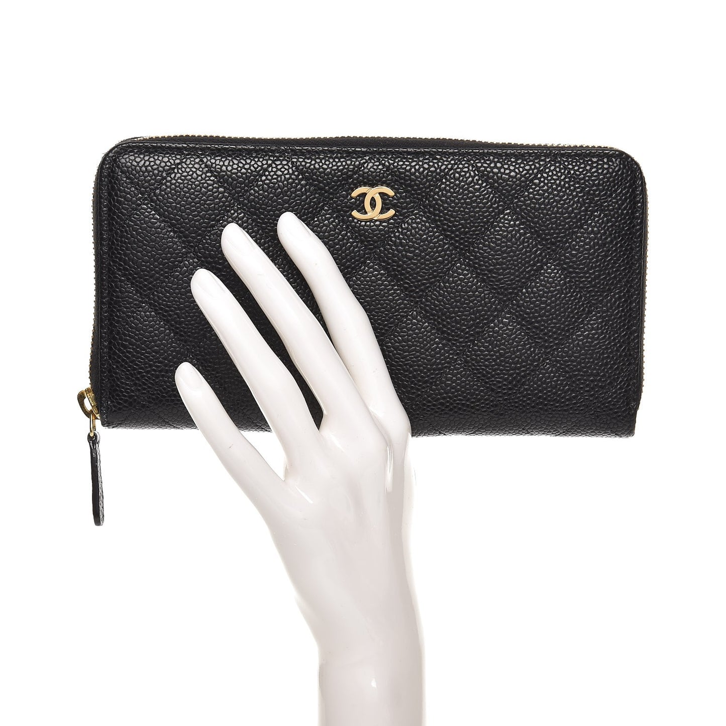 Caviar Quilted Large Gusset Zip Around Wallet Black