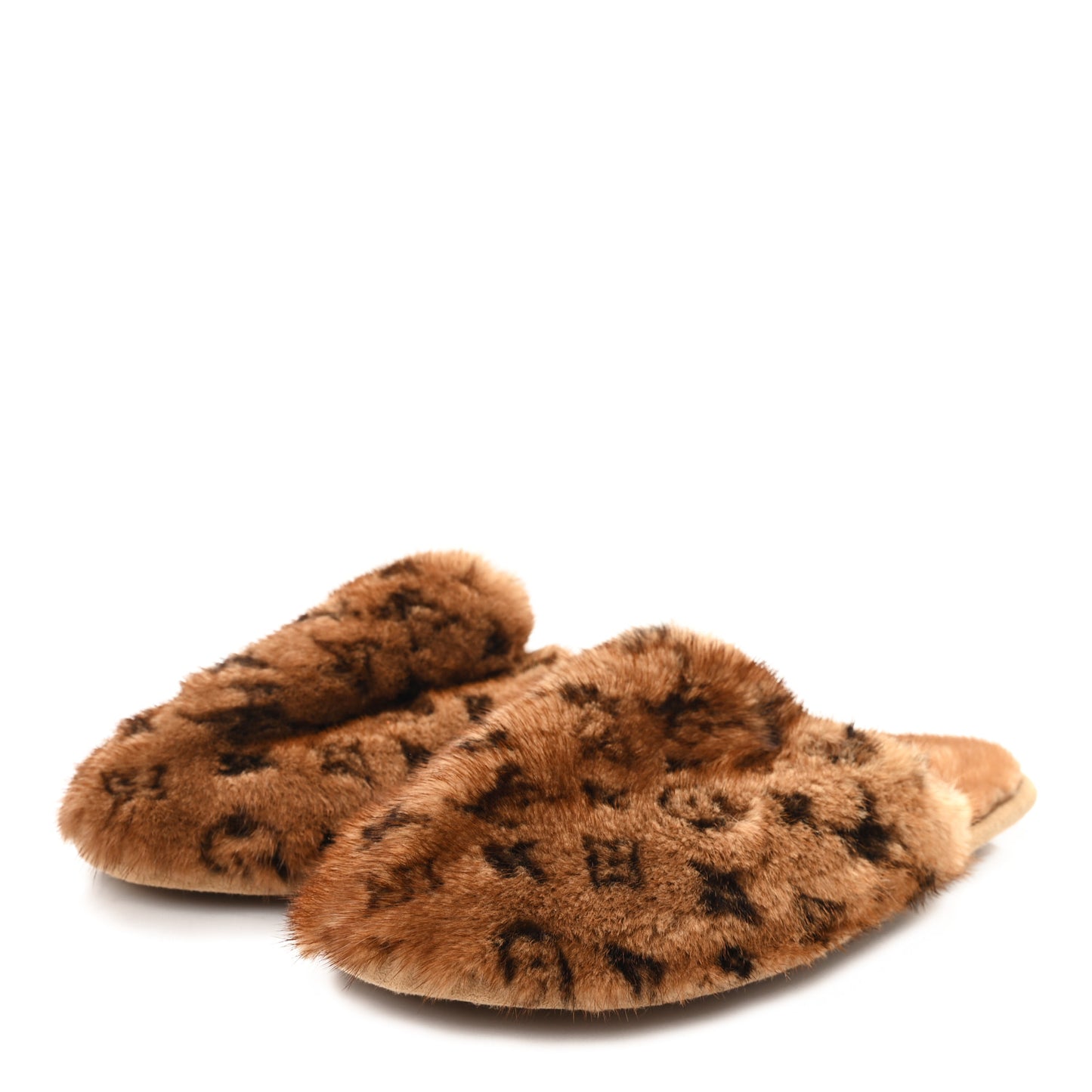Mink Fur LV Suite Slippers Cognac 40-41