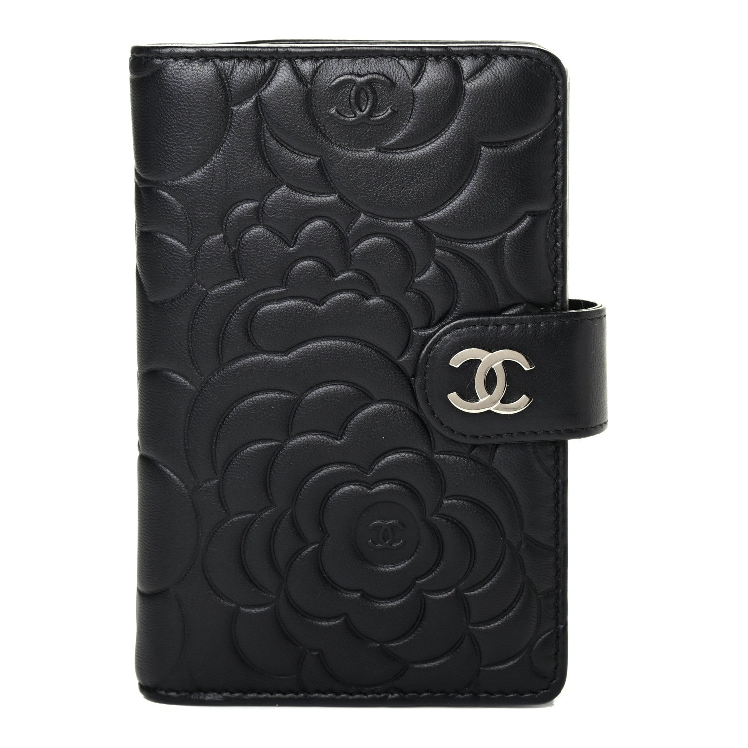 Chanel Lambskin Camellia Embossed Zipped Pocket Wallet Black 1 of 4