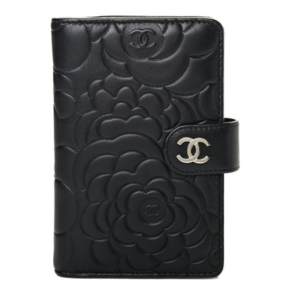 Chanel Lambskin Camellia Embossed Zipped Pocket Wallet Black 1 of 4