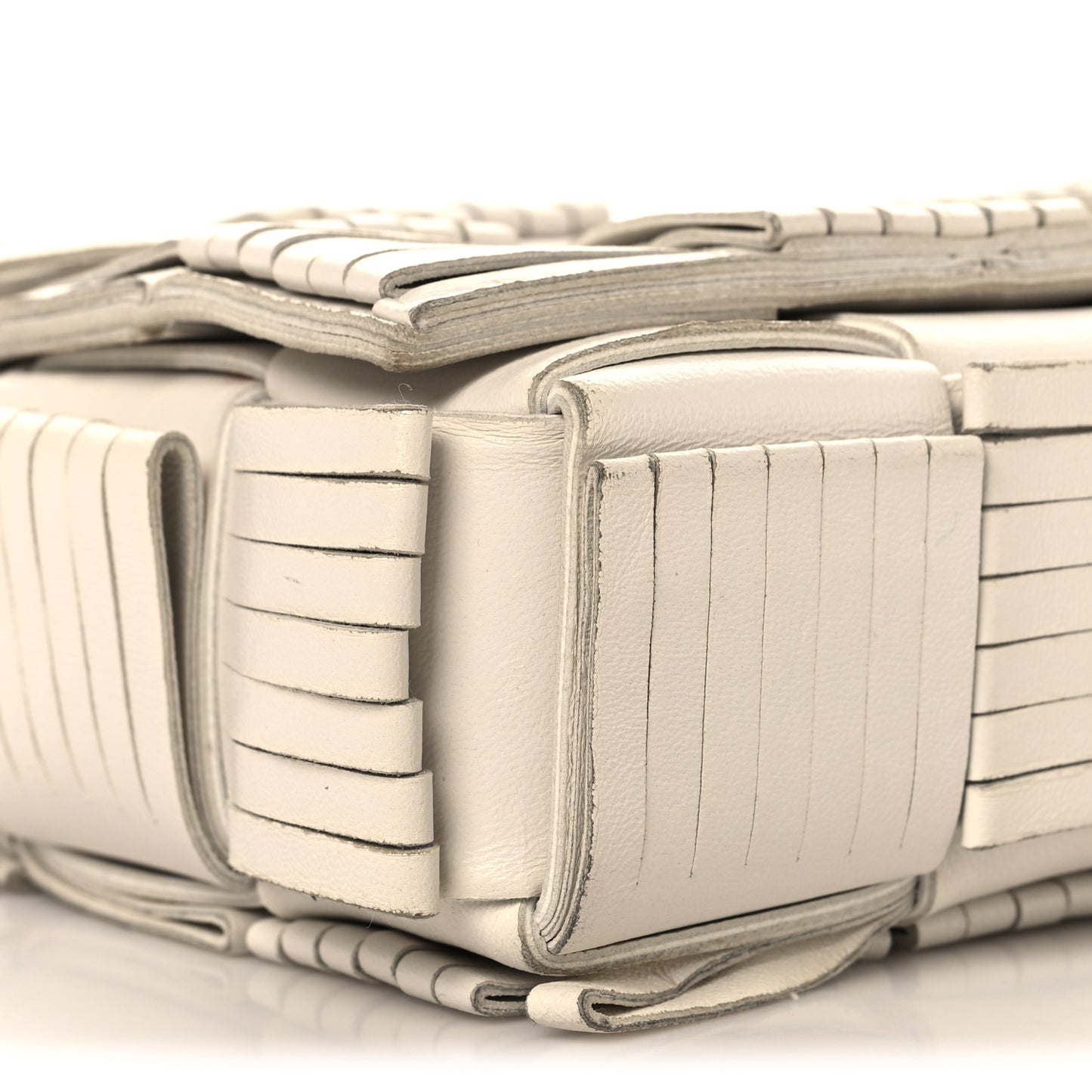 Nappa Maxi Intrecciato Fringed Cassette Crossbody Bag White