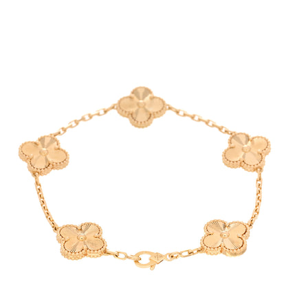 Van Cleef & Arpels 18K Yellow Gold 5 Motifs Guilloche Vintage Alhambra Bracelet 2 of 4