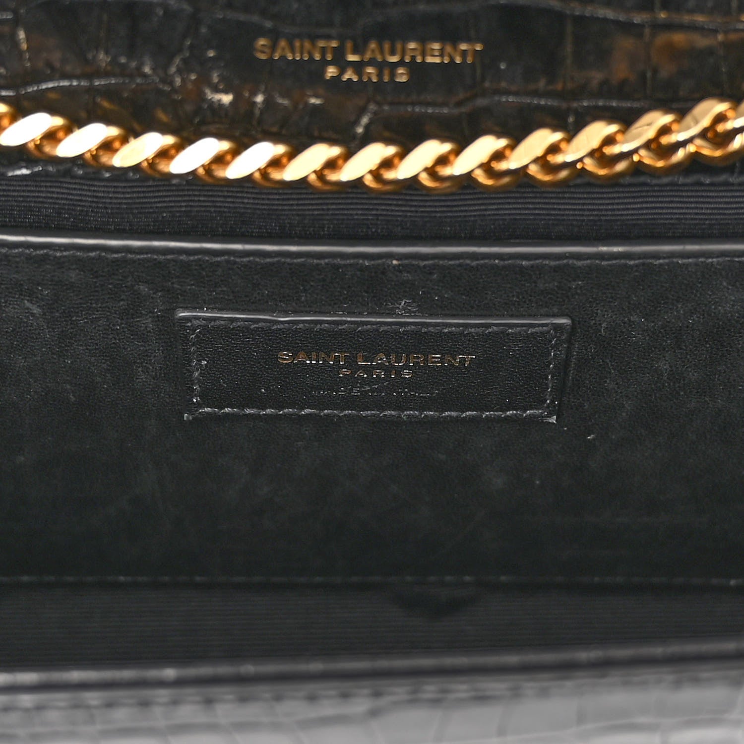 Saint Laurent Calfskin Crocodile Embossed Medium Classic Monogram Kate Tassel Satchel Black 6 of 9