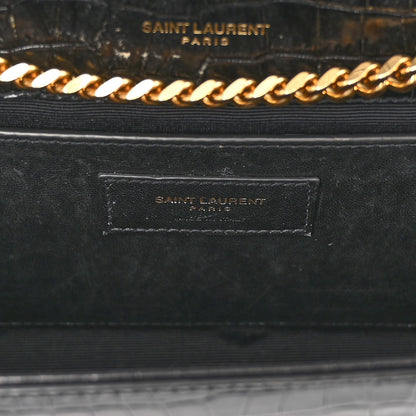 Saint Laurent Calfskin Crocodile Embossed Medium Classic Monogram Kate Tassel Satchel Black 6 of 9