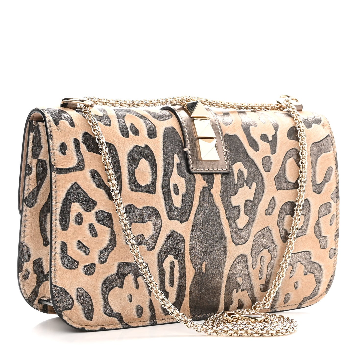 Calf Hair Leopard Print Medium Glam Lock Rockstud Flap Blush